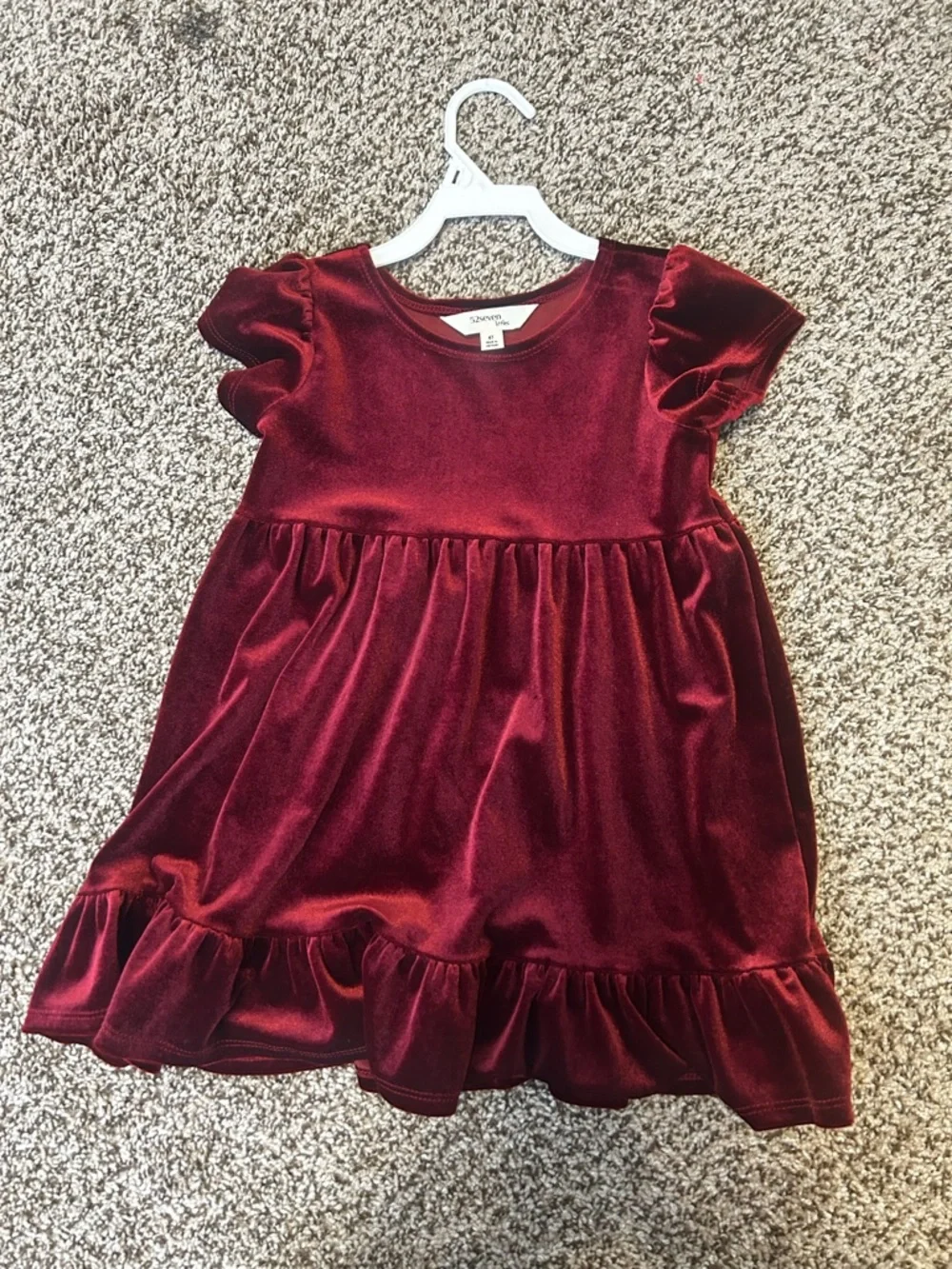 Velvet Ruffle Sleeve Dress for Girls - Wine - Picture 1 of 3